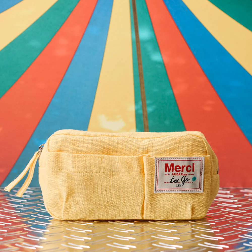 Merci - Trousse en lin lavé - Jaune Citronnade