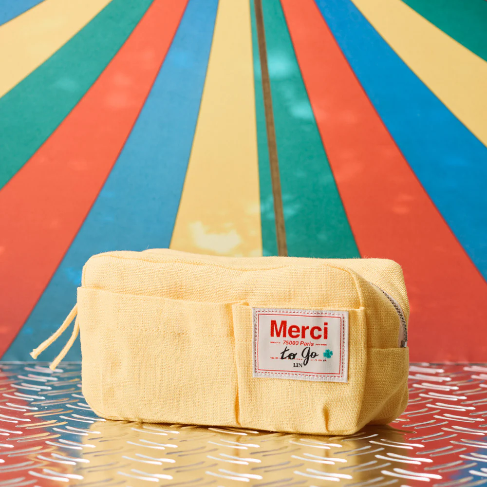 Merci - Trousse en lin lavé - Jaune Citronnade - Image 2
