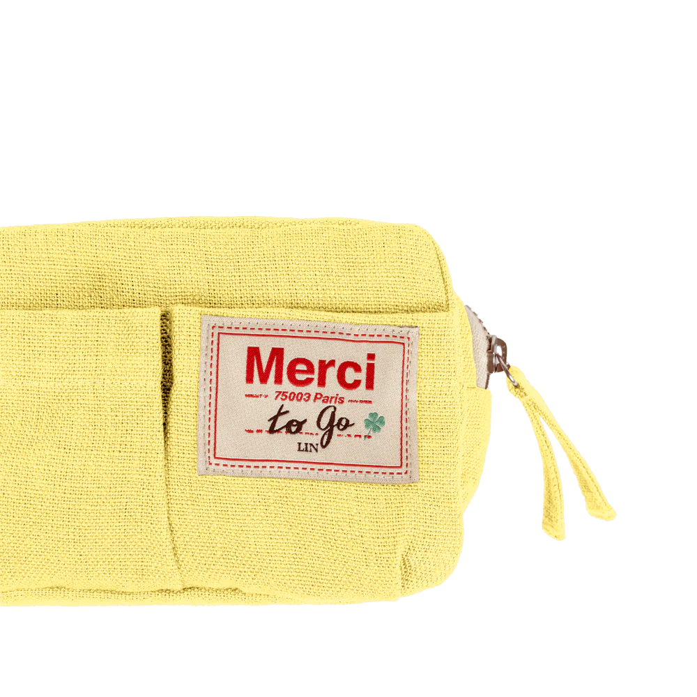 Merci - Trousse en lin lavé - Jaune Citronnade - Image 4