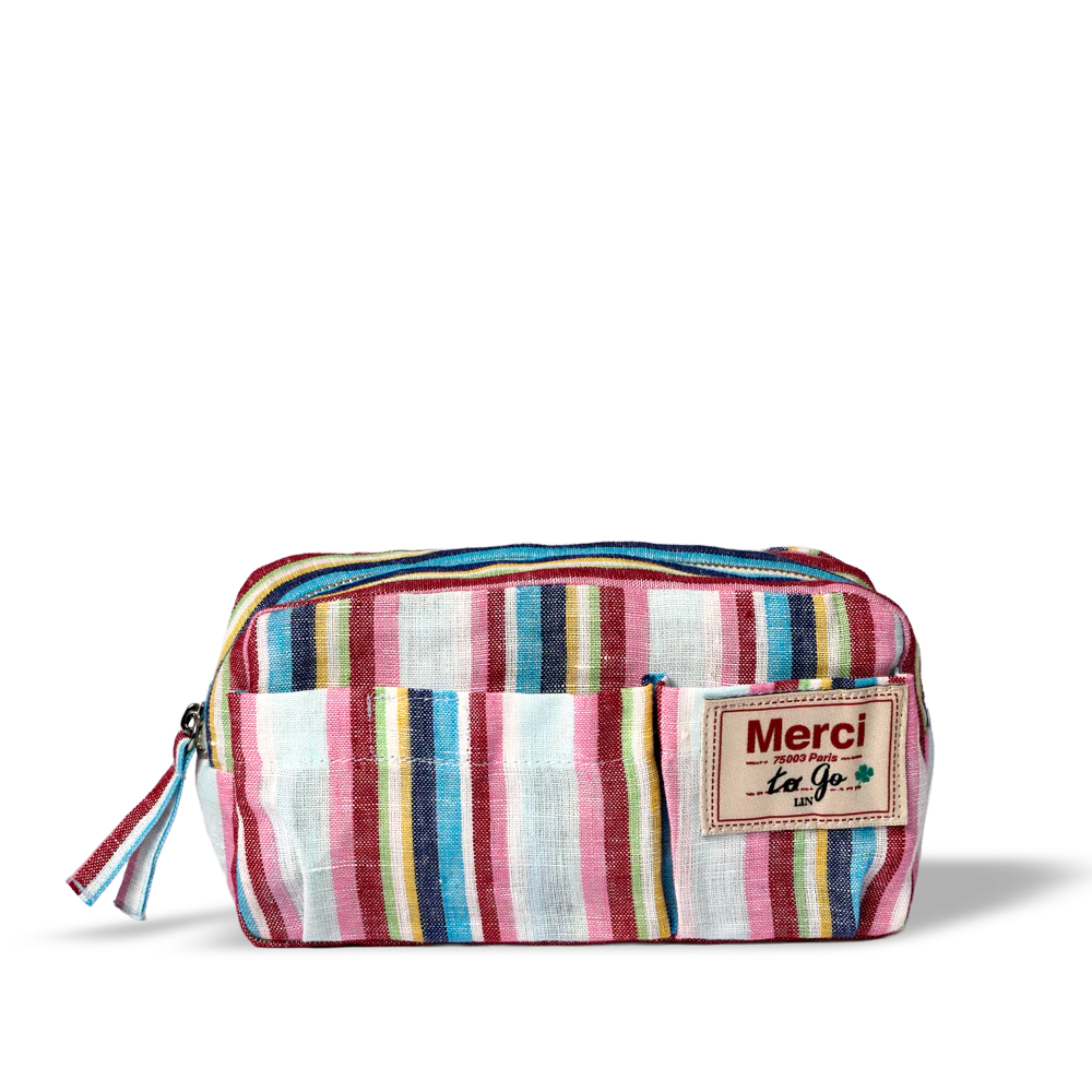 Merci - Trousse en lin lavé - Rayures Parasol - Image 2