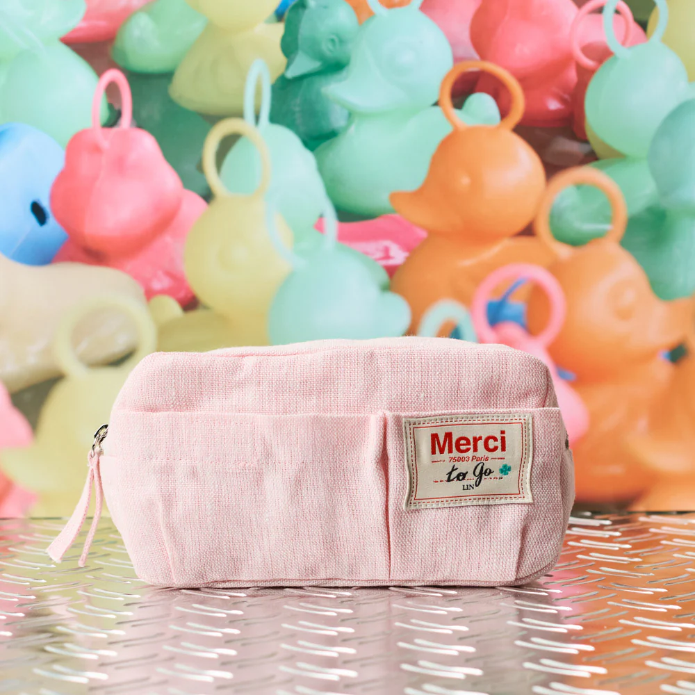 Merci - Trousse en lin lavé - Rose Granité