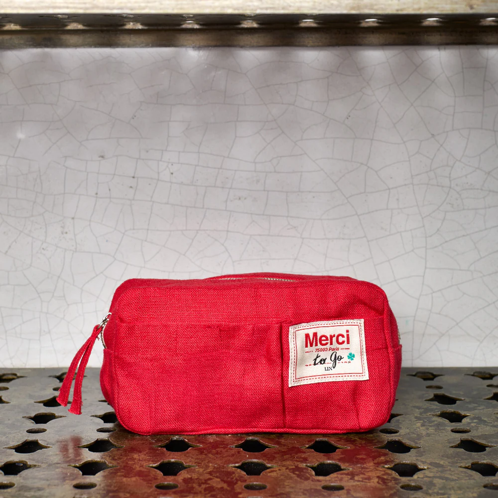Merci - Trousse en lin lavé - Rouge Vermillon - Image 3