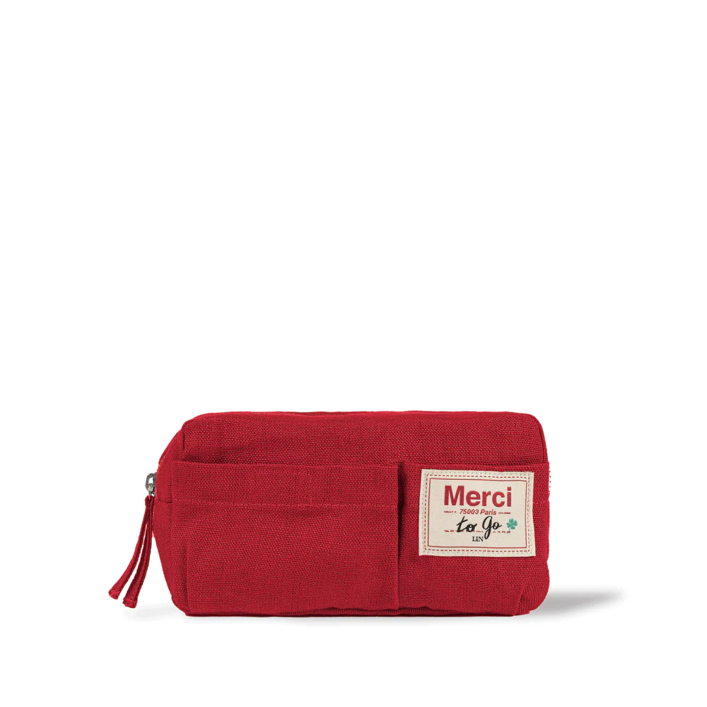 Merci - Trousse en lin lavé - Rouge Vermillon - Image 4