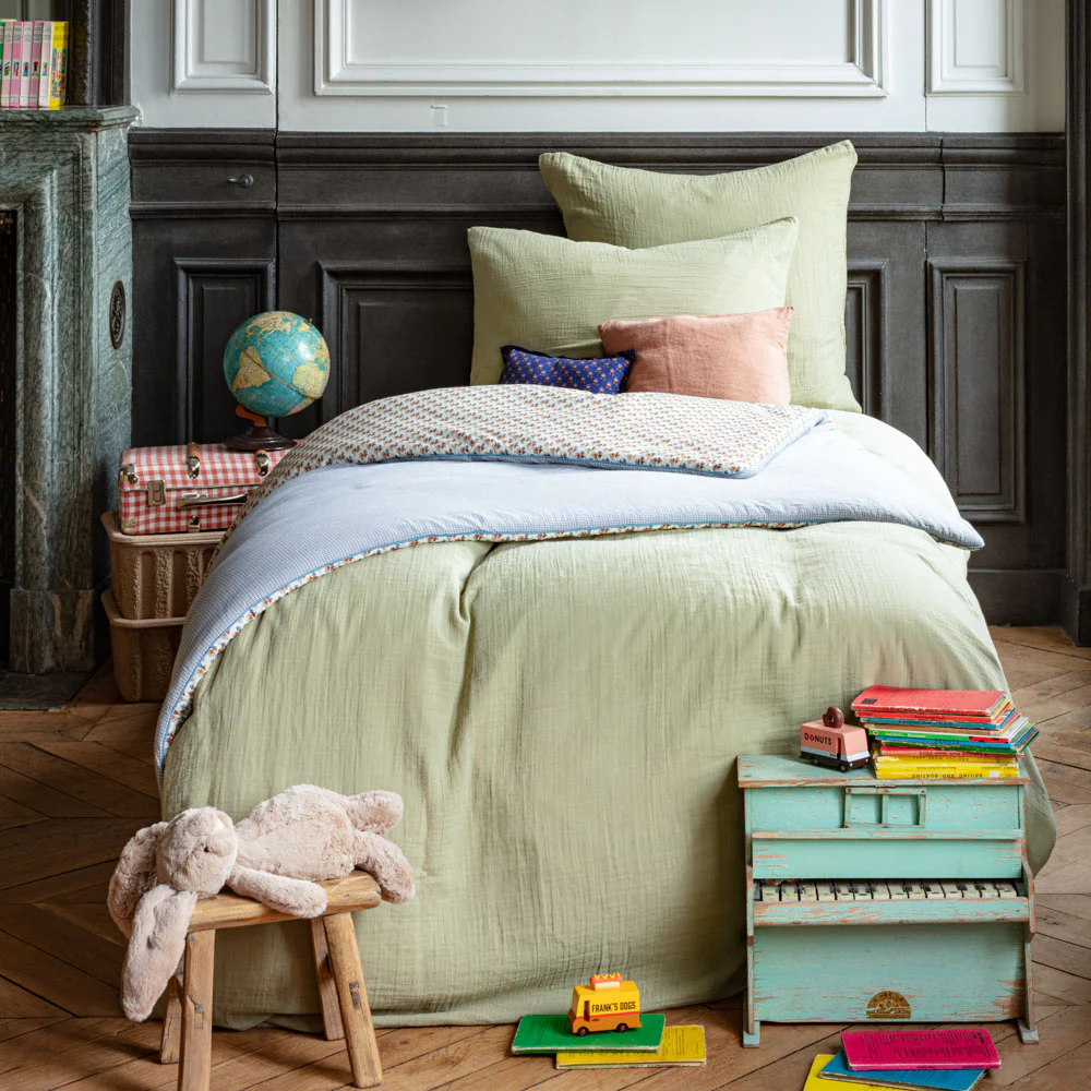 Caramel x Merci - Housse de couette en gaze de coton - Vert 77 Rue de Varenne - Image 4