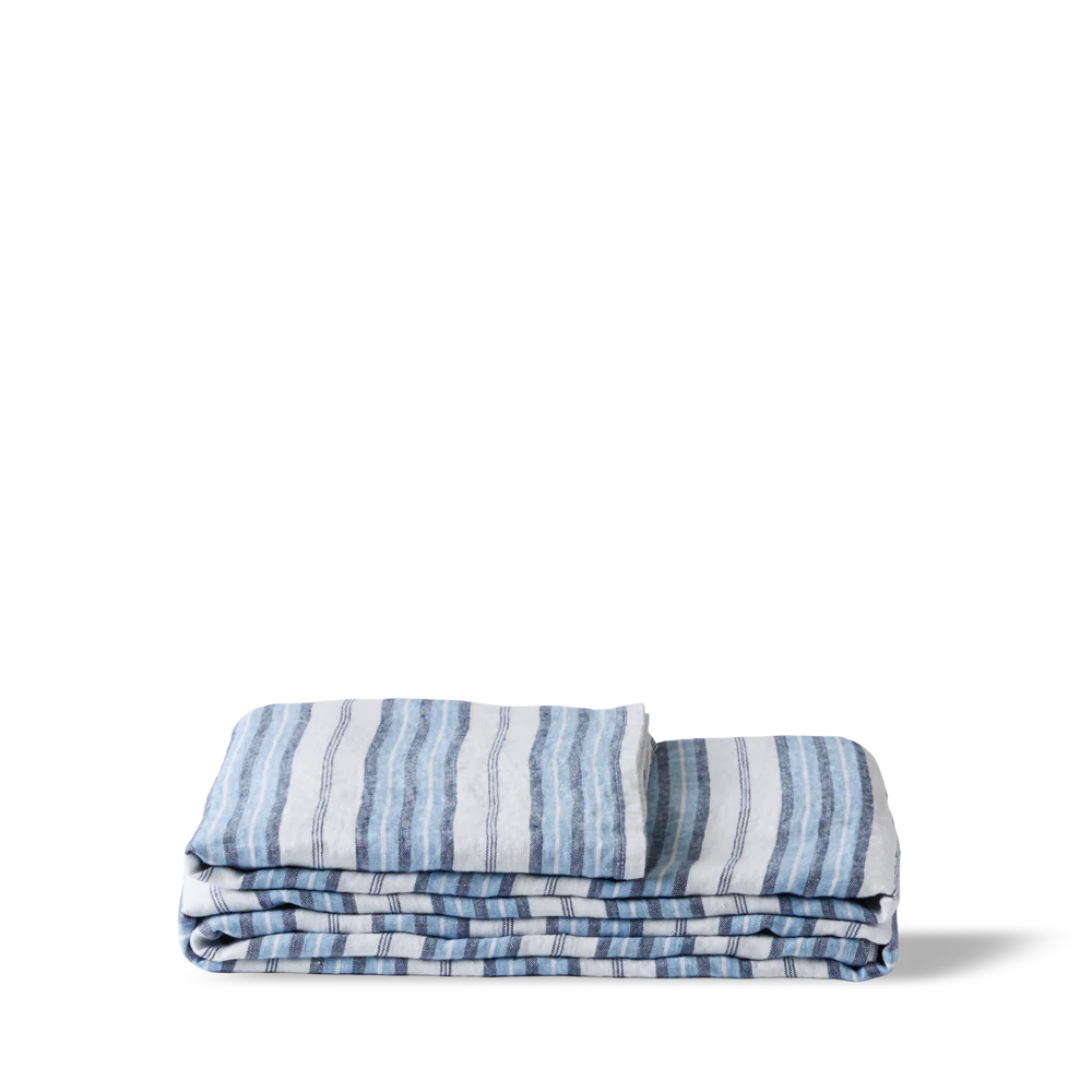 Nappe en lin lavé - Rayures Palette Bleu Primaire - Image 3