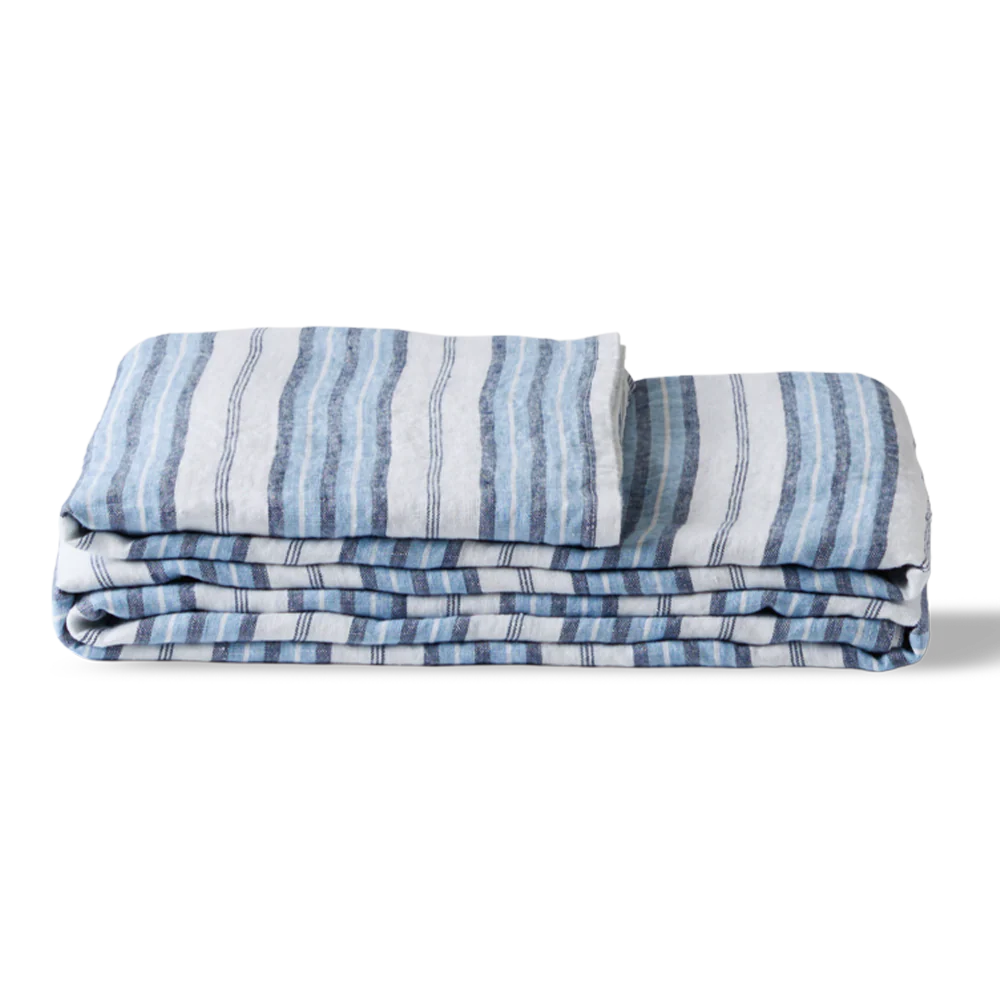 Nappe en lin lavé - Rayures Palette Bleu Primaire - Image 7