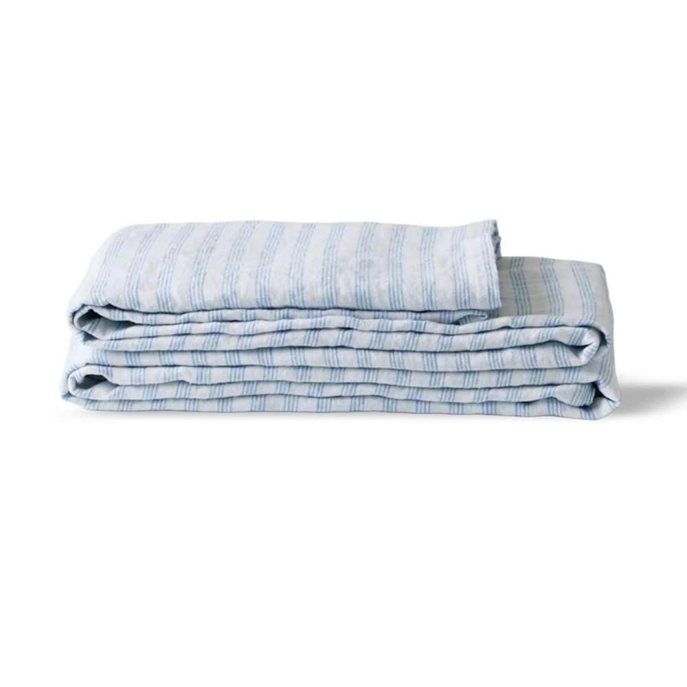 Drap-housse en lin lavé - Rayures Pinceau Bleu Primaire - Image 7