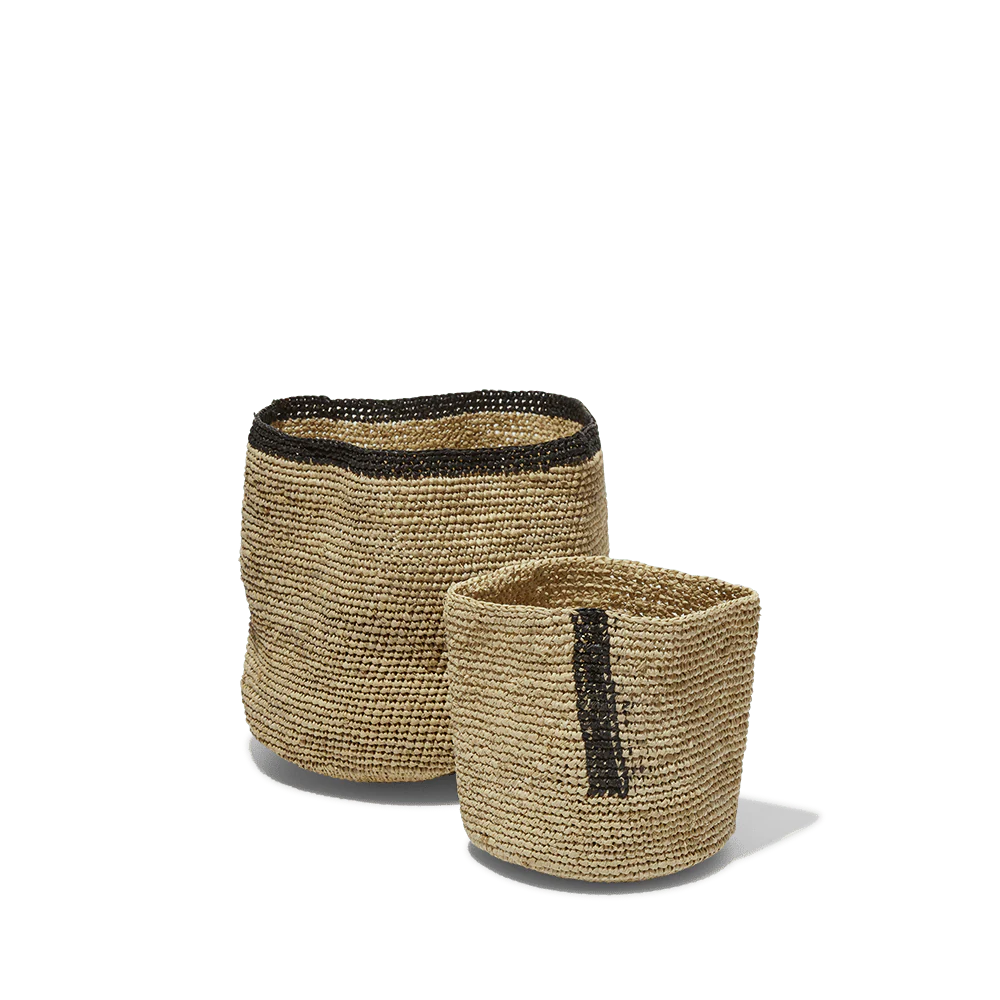 Panier en raphia - Bord noir - Image 3