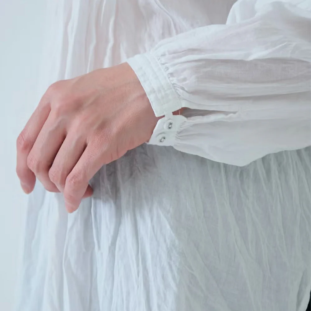 Pas de Calais - Blouse Soft Voile Crinkle Gather - Blanc - Image 4