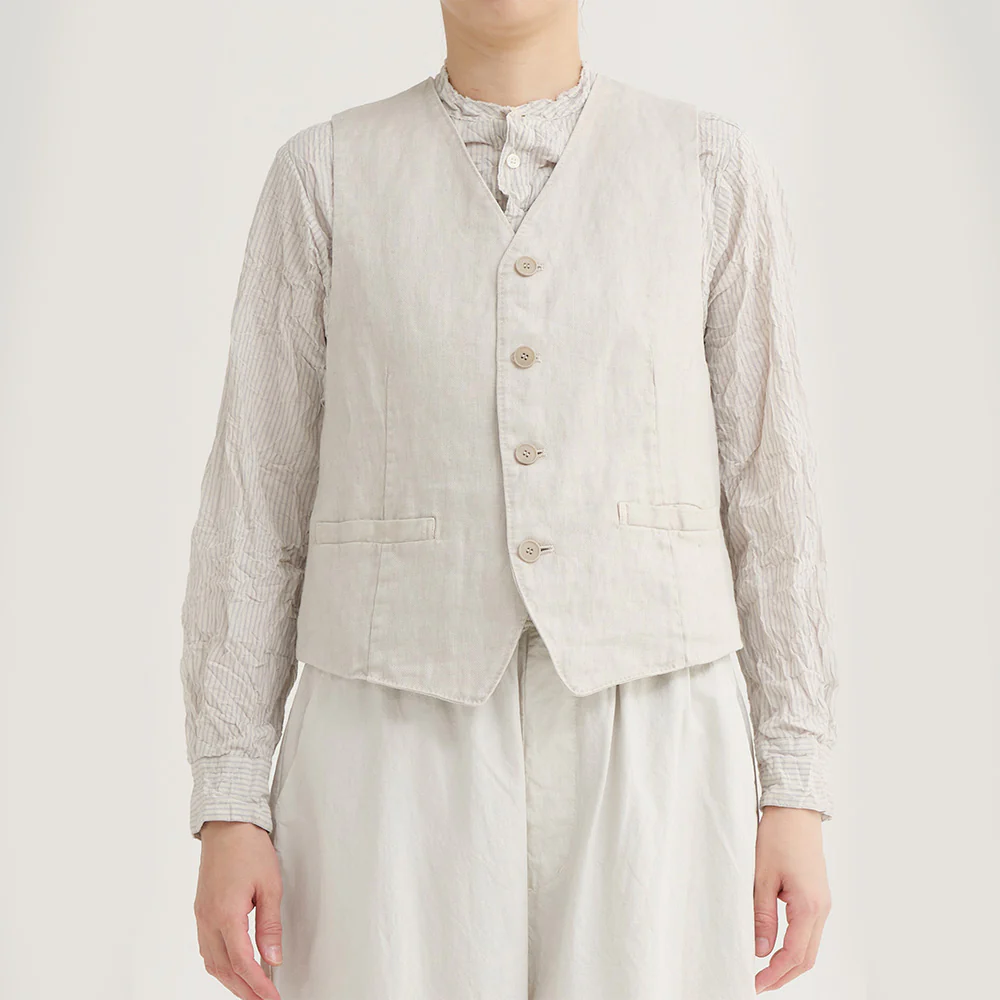 Pas de Calais - Gilet à col V en sergé de lin - Gris Clair