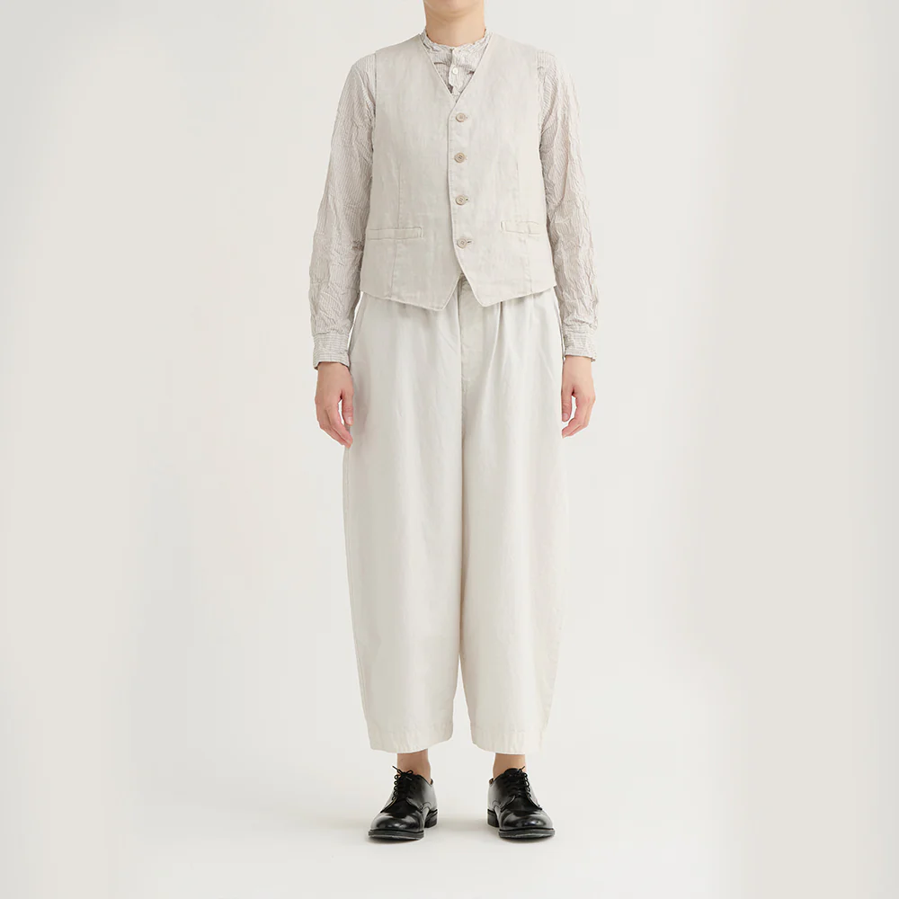 Pas de Calais - Gilet à col V en sergé de lin - Gris Clair - Image 2