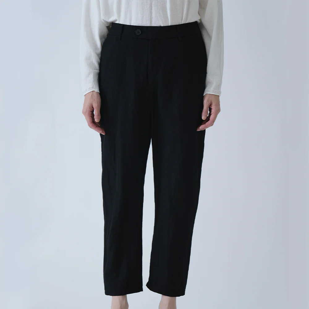Pas de Calais - Pantalon High Density Linen Cotton - Noir
