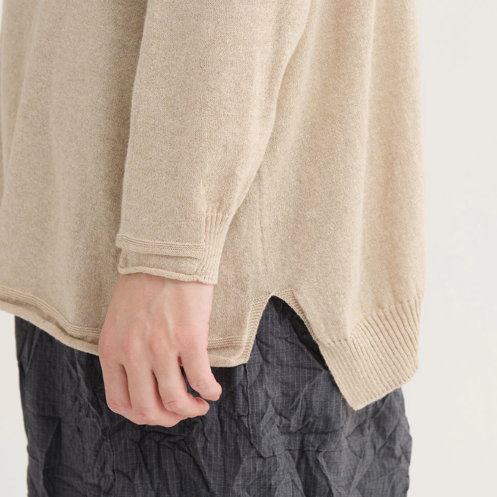 Pas de Calais - Pull carré en coton et lin - Beige - Image 3