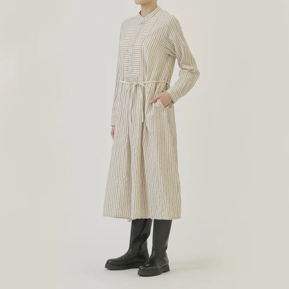 Pas de Calais - Robe Brossée Rayures - Ivoire - Image 5