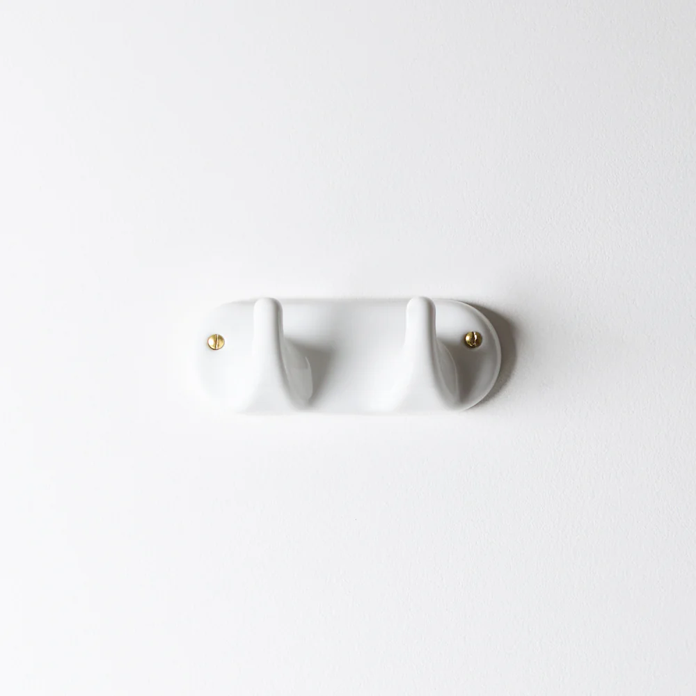 Patere 2 crochets en porcelaine - Blanc