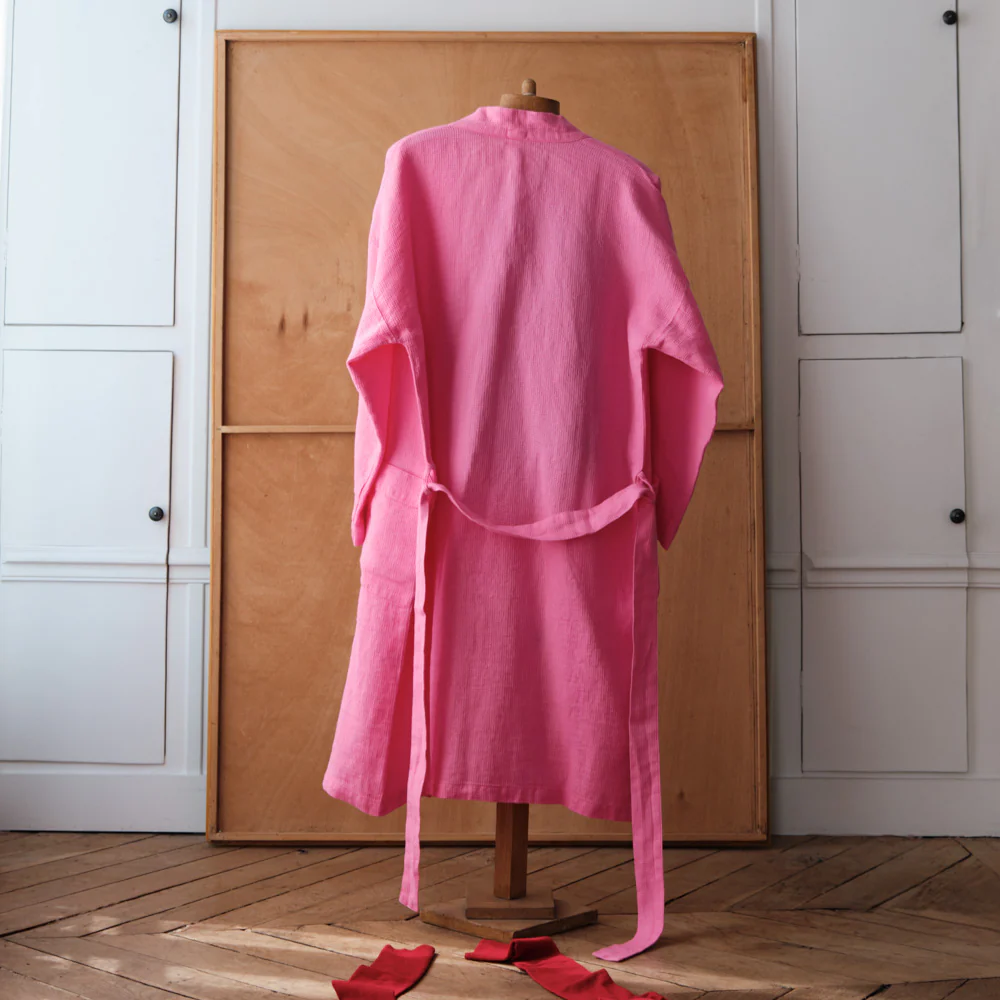 Peignoir en lin - Nid d'abeille - Rose Garance - Image 3