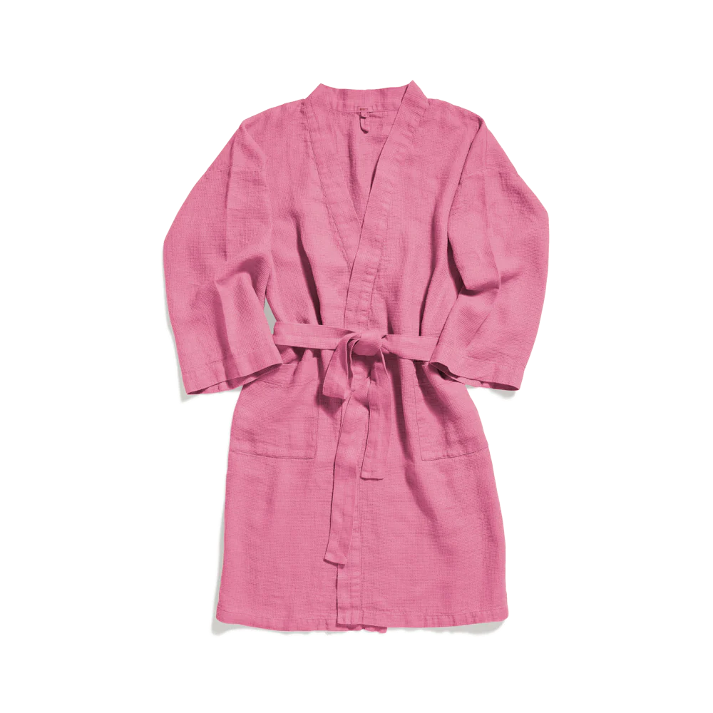 Peignoir en lin - Nid d'abeille - Rose Garance - Image 5
