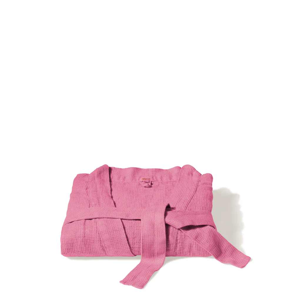 Peignoir en lin - Nid d'abeille - Rose Garance - Image 6