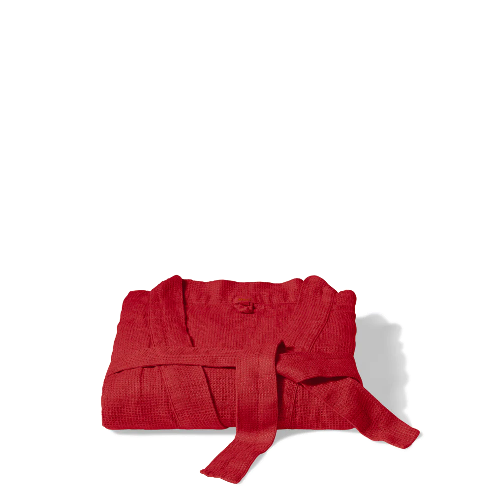 Peignoir en lin - Nid d'abeille - Rouge Vermillon - Image 6