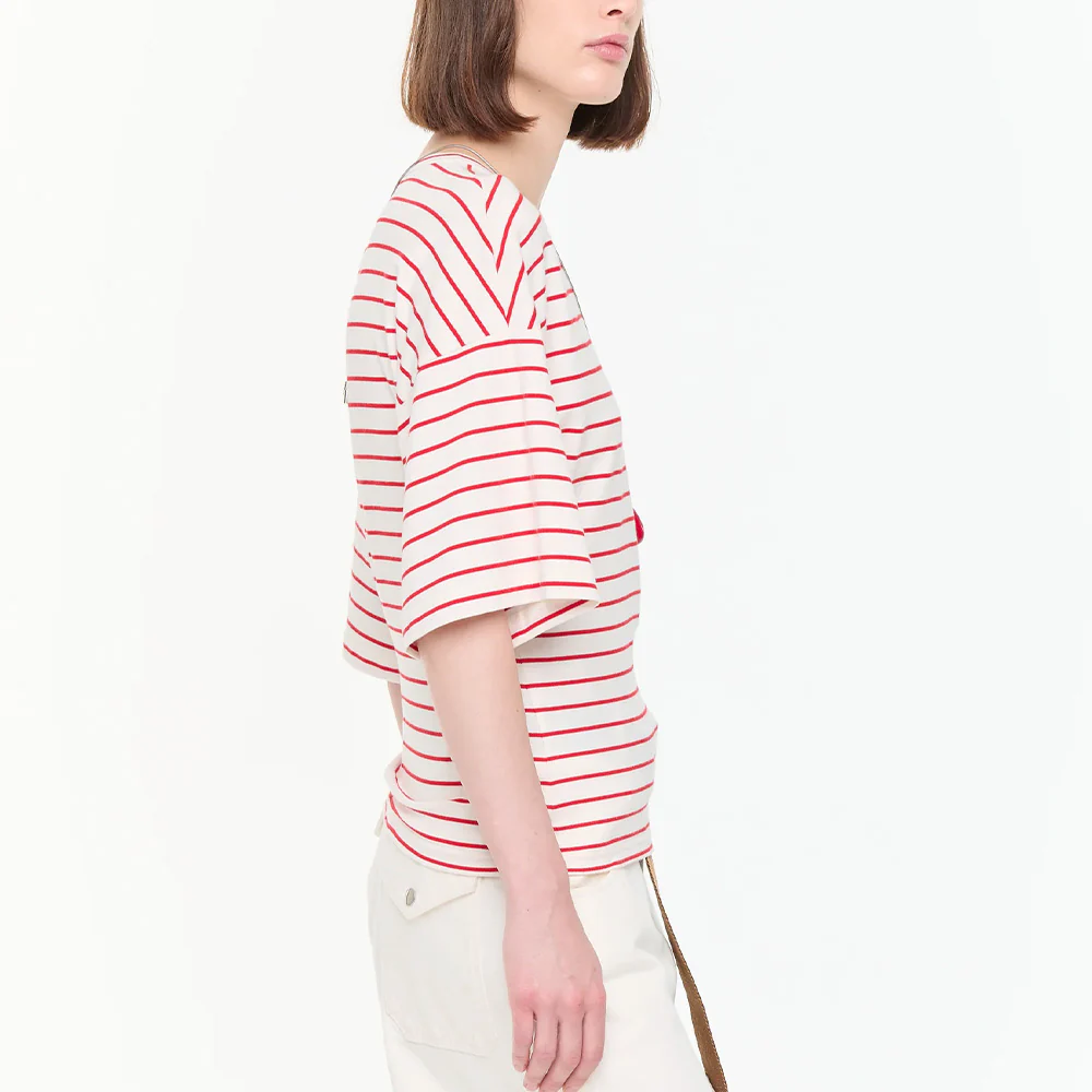PLAN C - T-shirt Rayé - Blanc & Rouge - Image 3