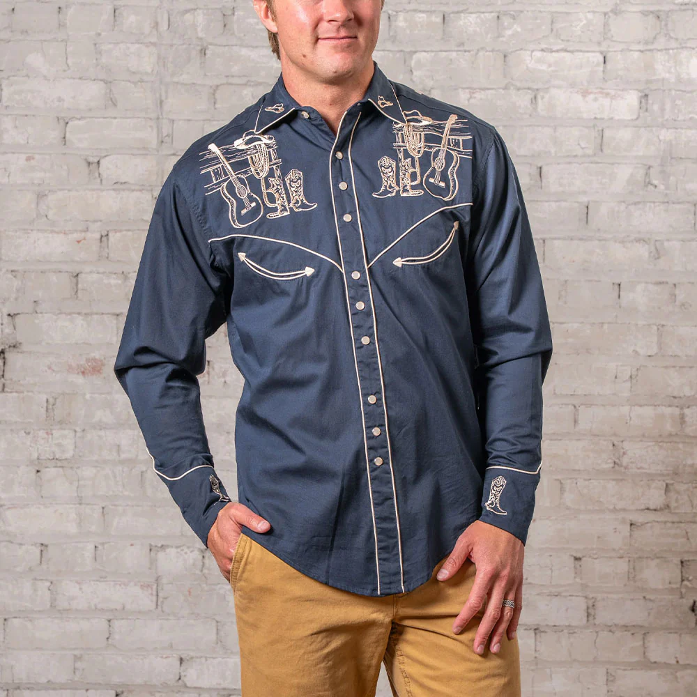 Rockmount - Chemise Guitar Boot Hat Western - Marine