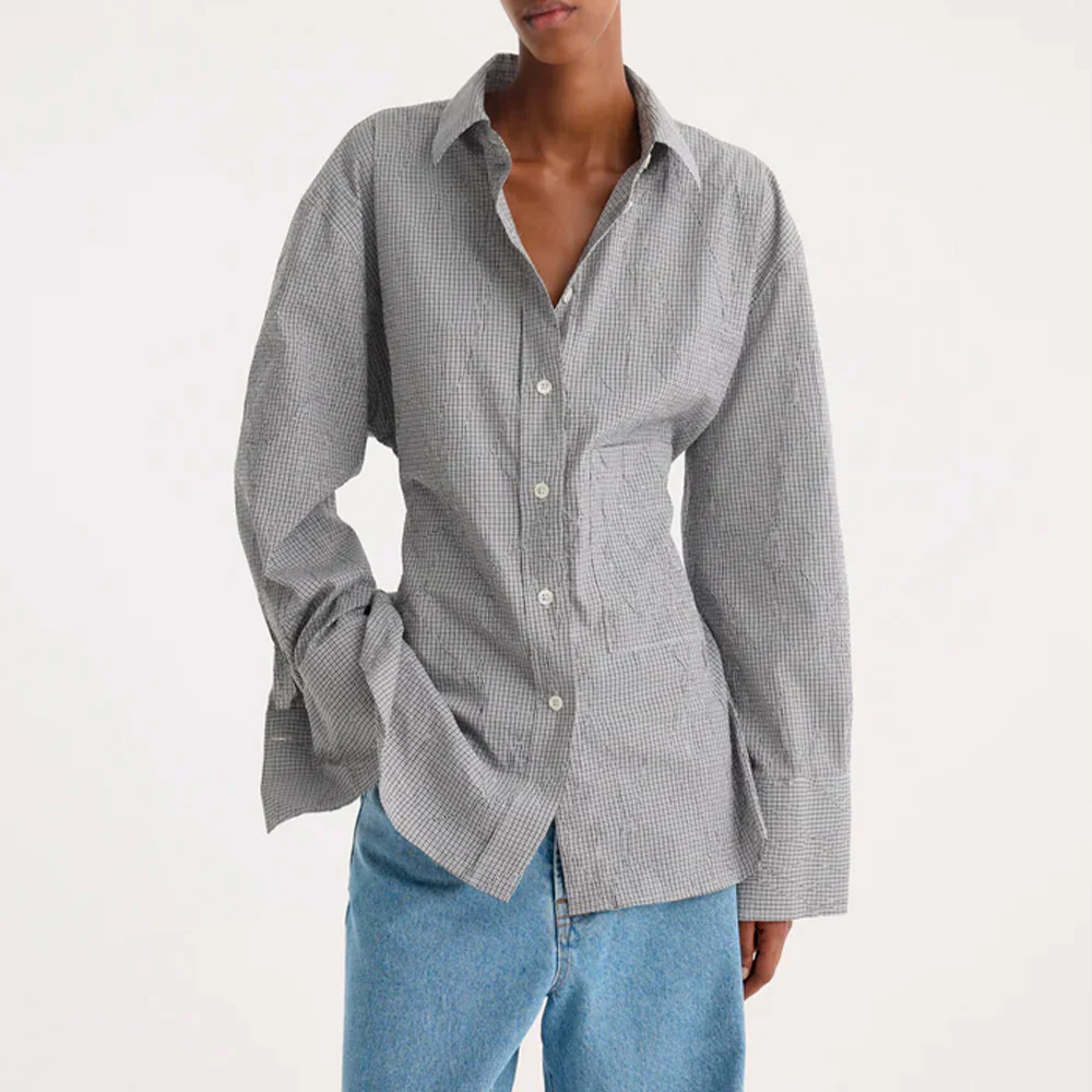Rohe - Chemise Carreaux Froissés - Gris - Image 2