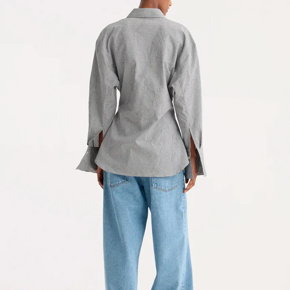 Rohe - Chemise Carreaux Froissés - Gris - Image 3