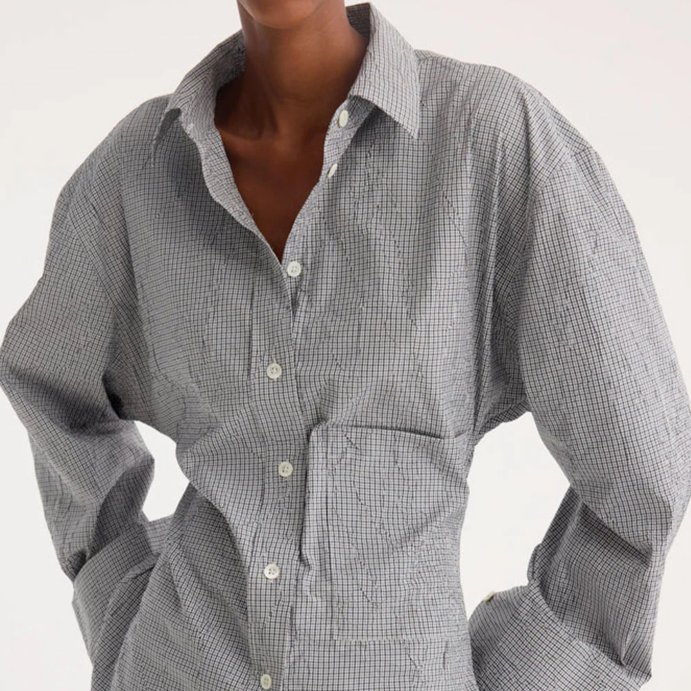 Rohe - Chemise Carreaux Froissés - Gris - Image 4