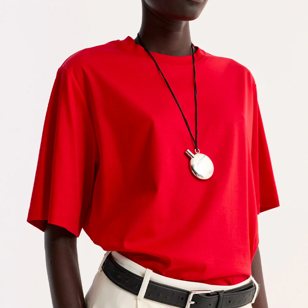 Rohe - T-shirt Oversize en coton et soie - Rouge - Image 4