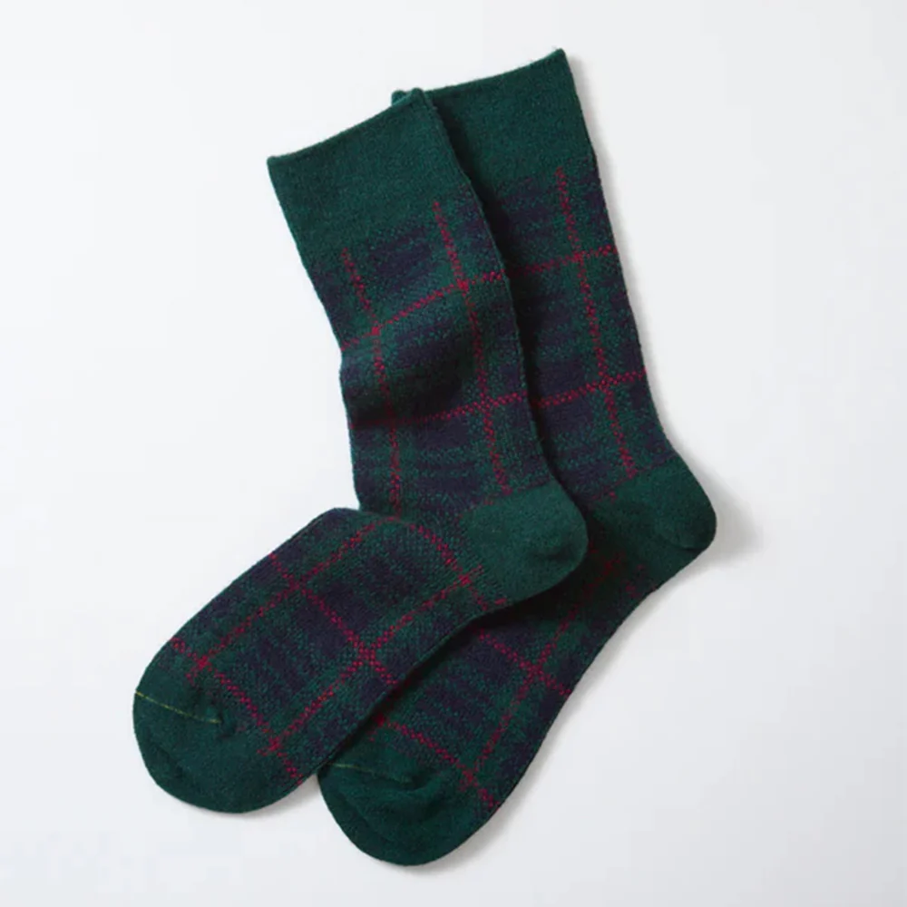 Rototo - Chaussettes Ă carreaux - Vert/Bleu marine