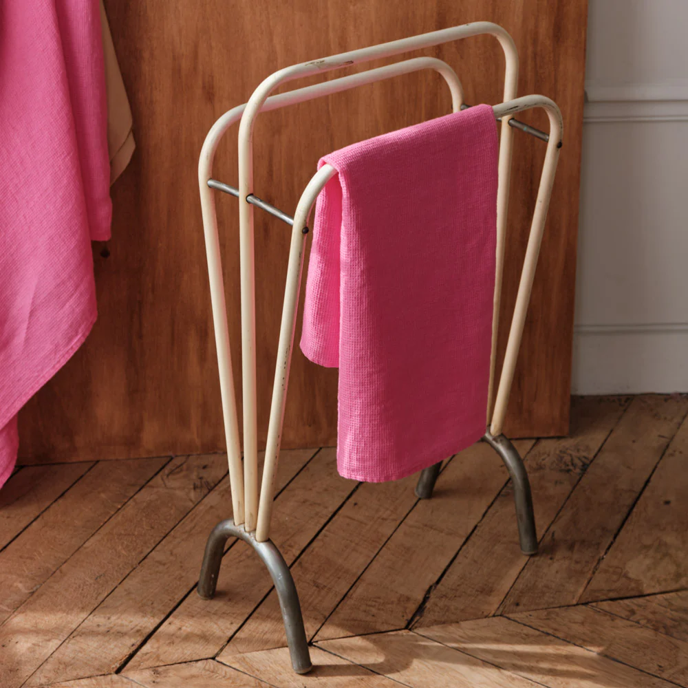 Serviette de bain en lin - Nid d'abeille - Rose Garance - Image 2