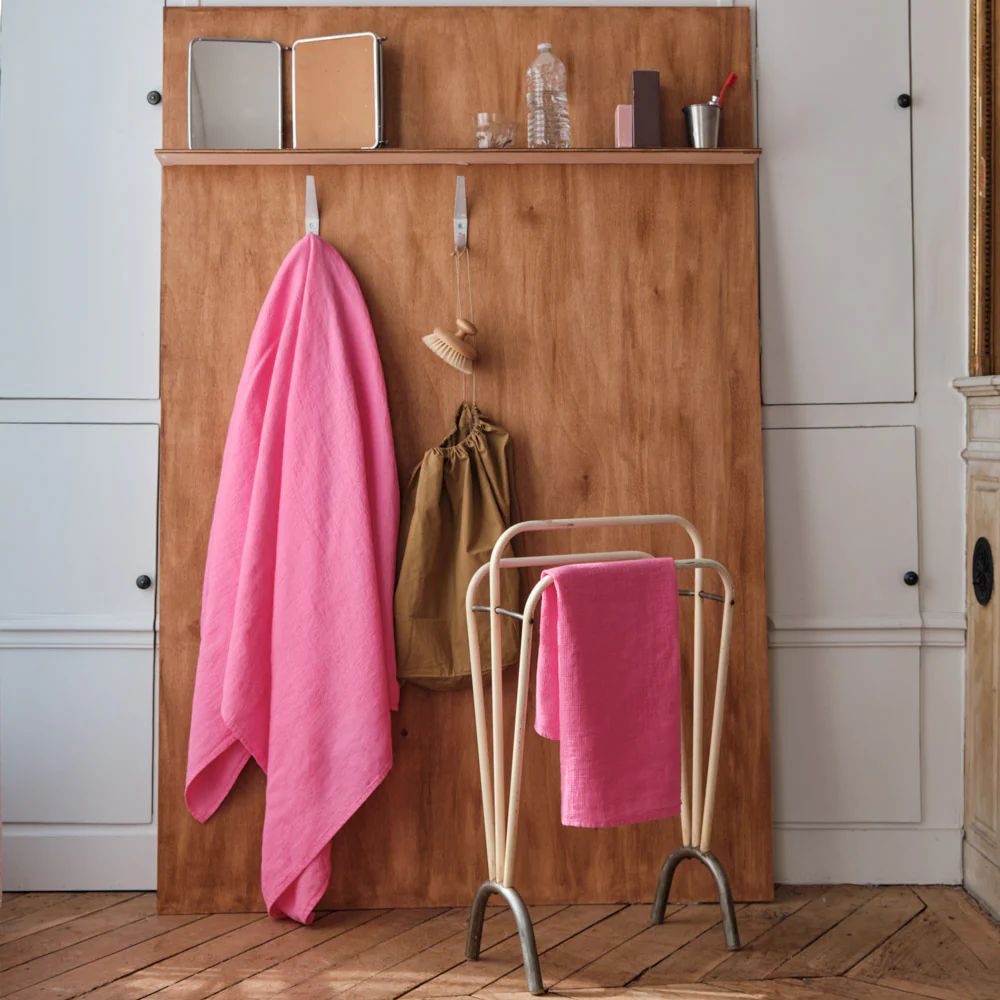 Serviette de bain en lin - Nid d'abeille - Rose Garance - Image 8