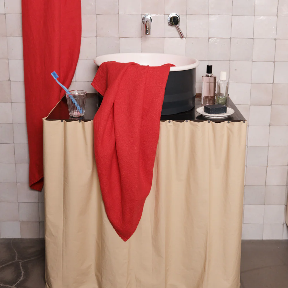Serviette de bain en lin - Nid d'abeille - Rouge Vermillon