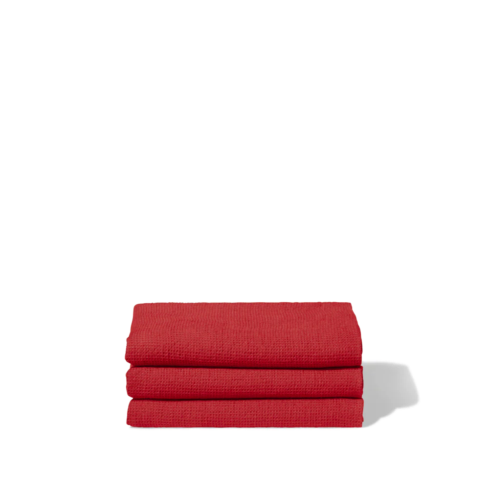 Serviette de bain en lin - Nid d'abeille - Rouge Vermillon - Image 3