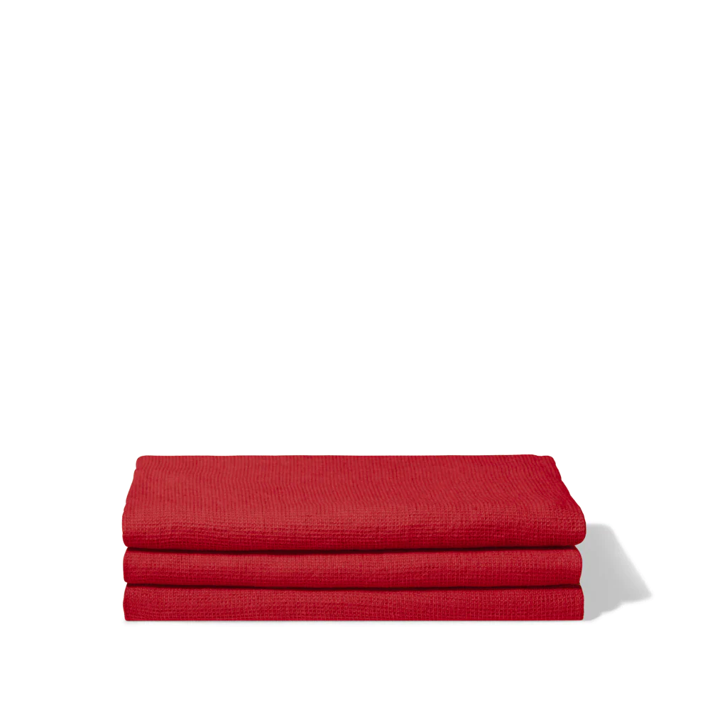 Serviette de bain en lin - Nid d'abeille - Rouge Vermillon - Image 4