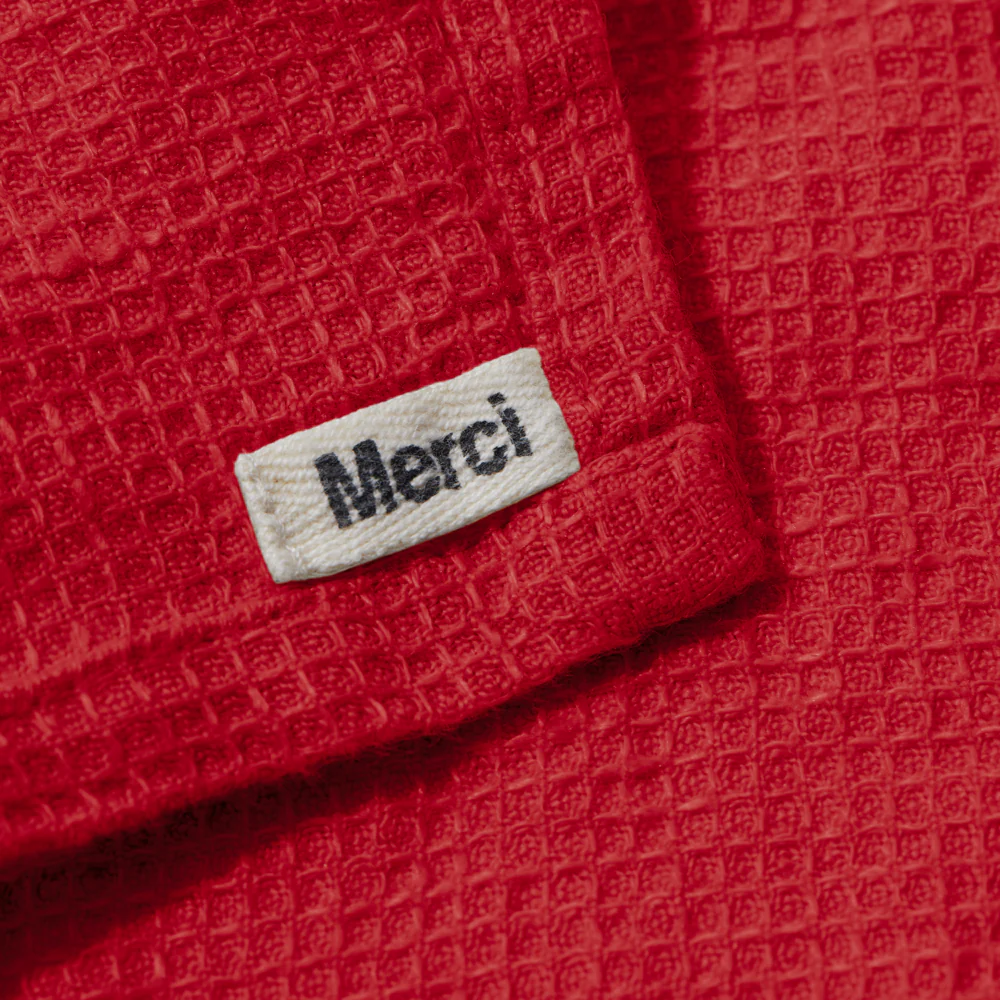 Serviette de bain en lin - Nid d'abeille - Rouge Vermillon - Image 6