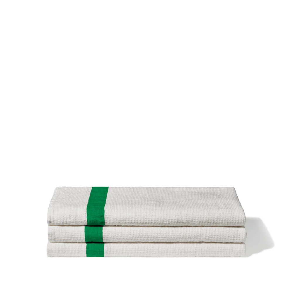 Serviette de bain en lin - Nid d'abeille - Bande Vert Potager - Image 2