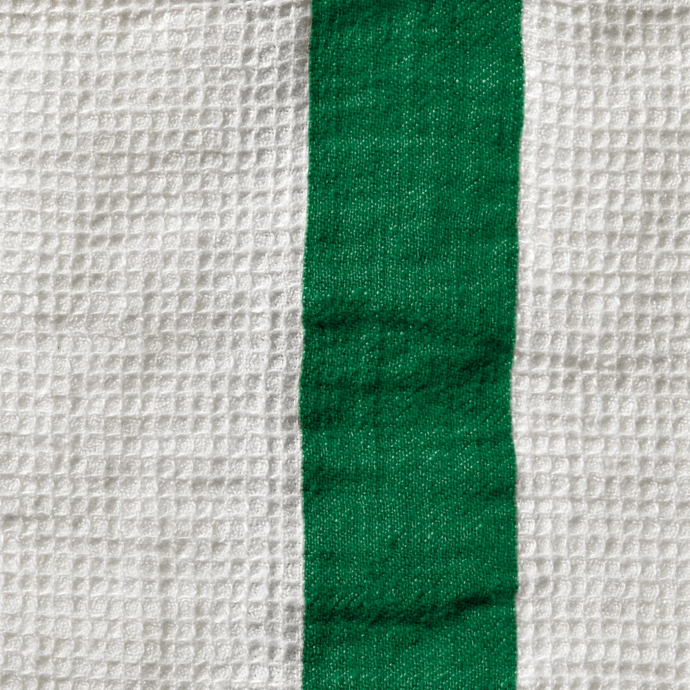 Serviette de bain en lin - Nid d'abeille - Bande Vert Potager - Image 3