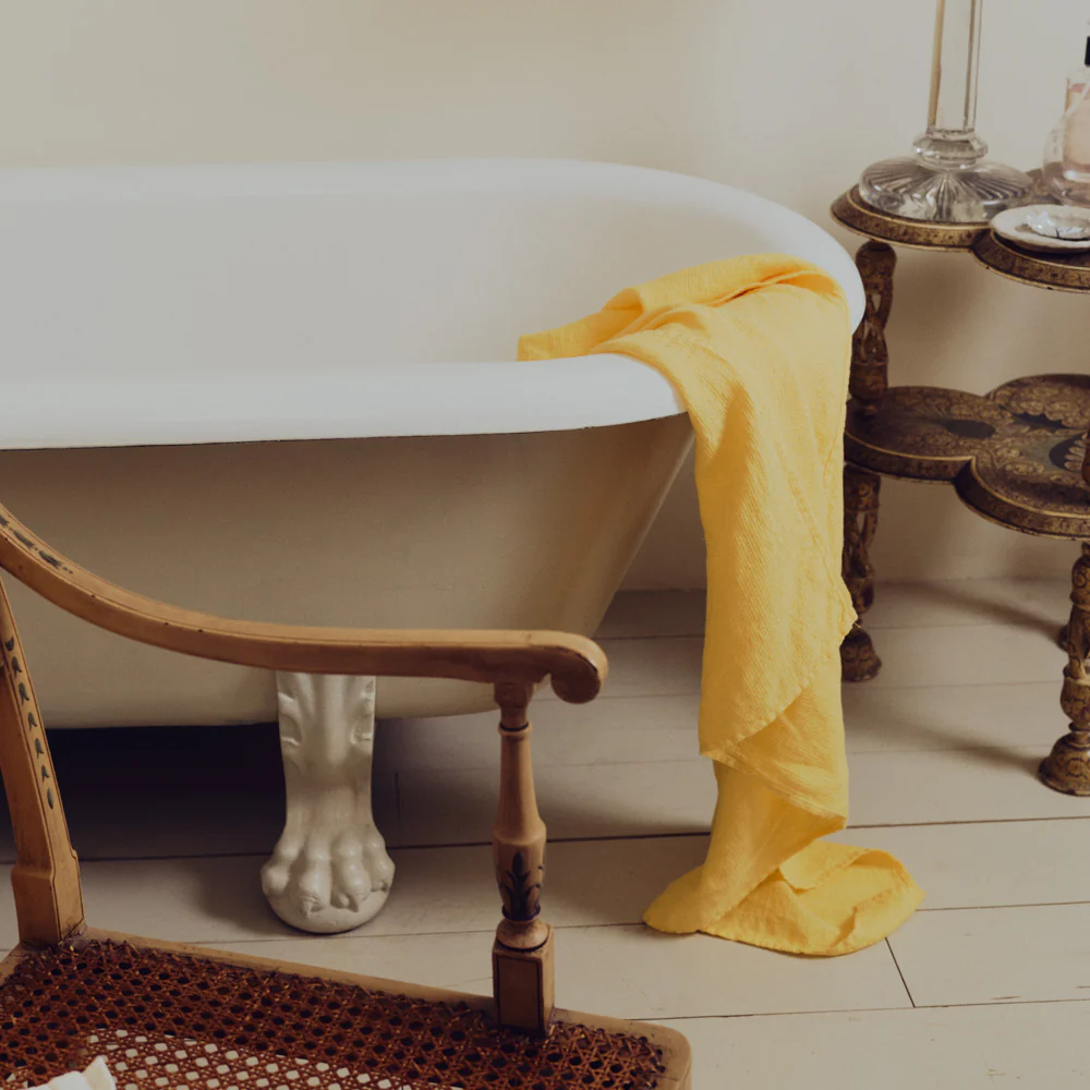 Serviette de bain en lin - Nid d'abeille - Jaune Citronnade - Image 6