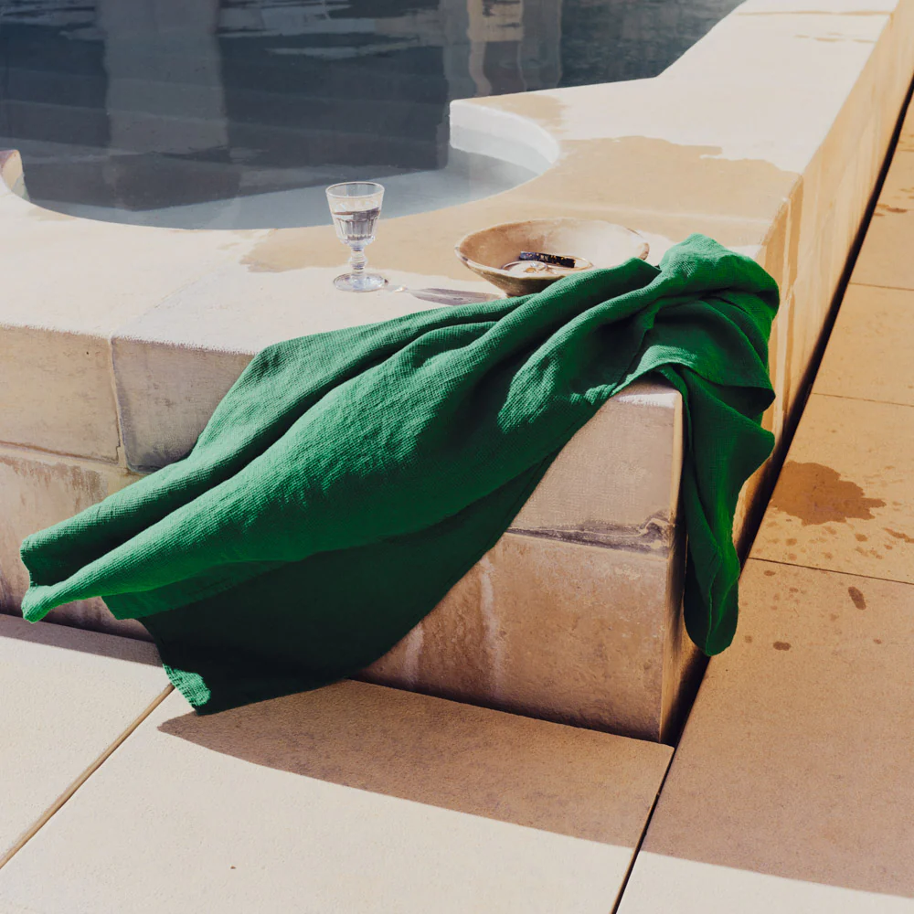 Serviette de bain en lin - Nid d'abeille - Vert Potager