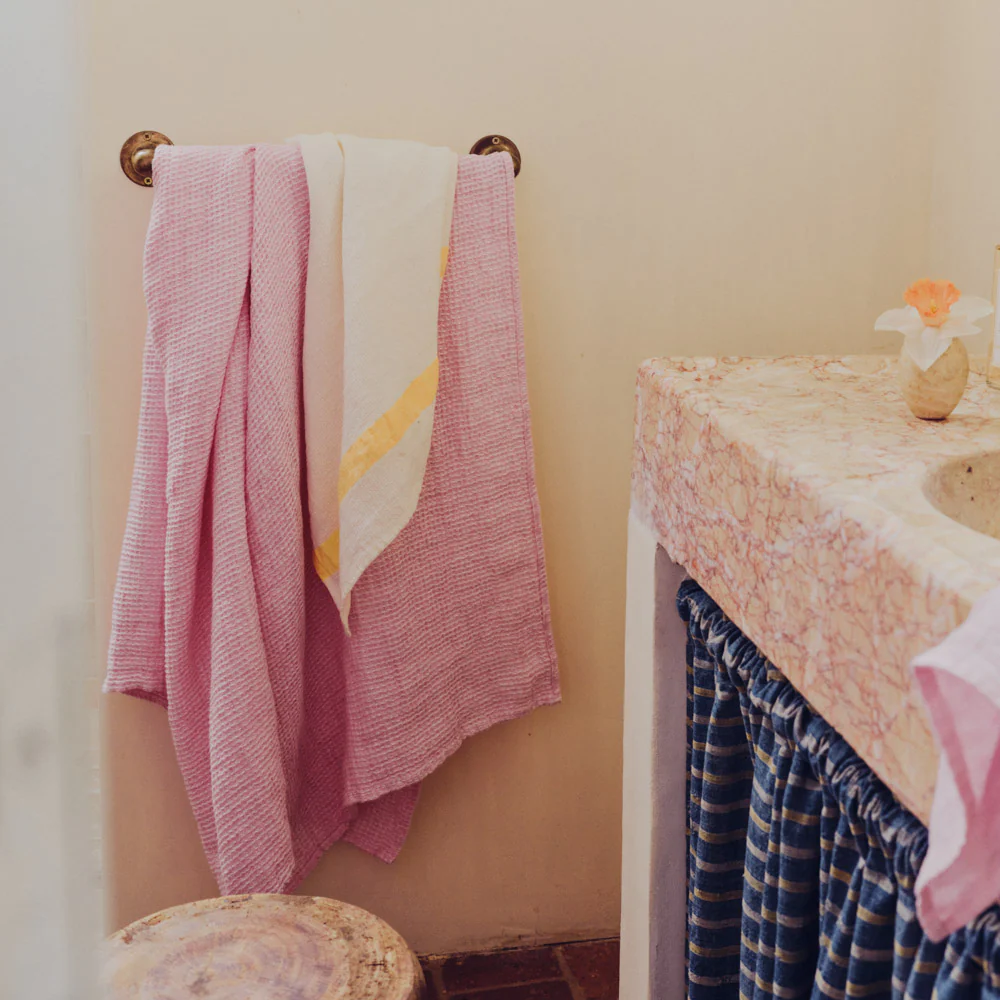 Serviette de bain en lin - Waffle - Rose Granité - Image 5