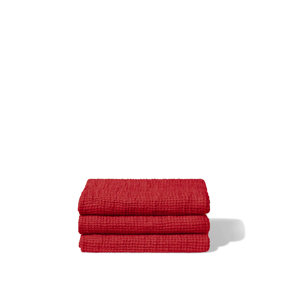 Serviette de bain en lin - Waffle - Rouge Vermillon - Image 2