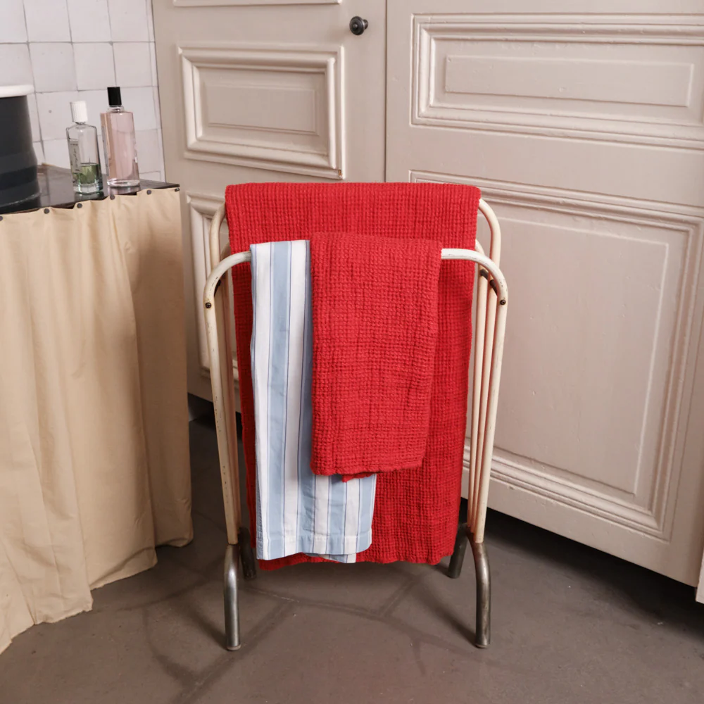 Serviette de bain en lin - Waffle - Rouge Vermillon - Image 7