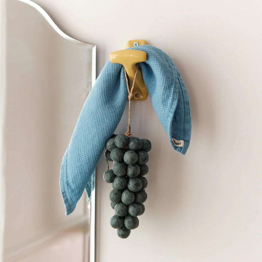 Serviette de bain invité en lin - Nid d'abeille - Bleu Primaire - Image 6