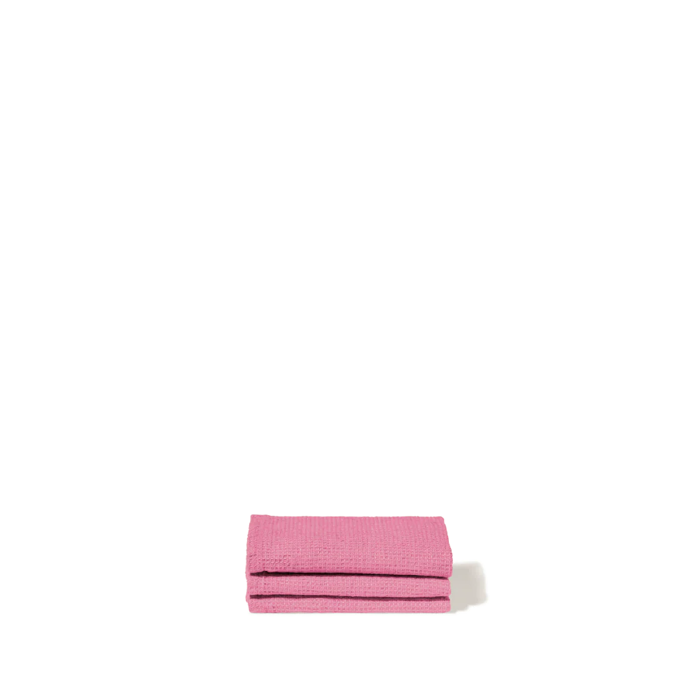 Serviette de bain invité en lin - Nid d'abeille - Rose Garance - Image 2