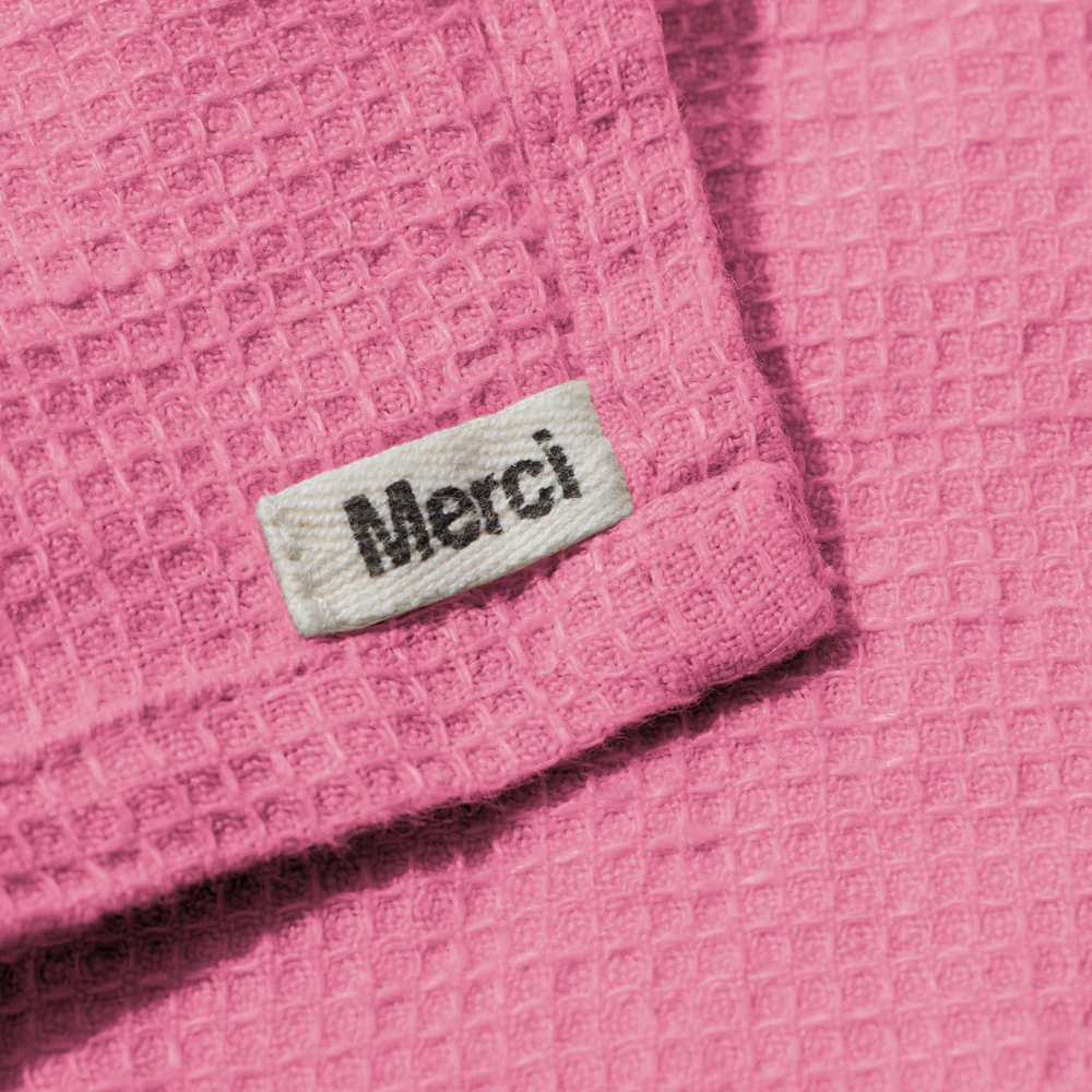 Serviette de bain invité en lin - Nid d'abeille - Rose Garance - Image 4