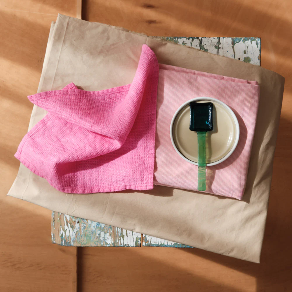 Serviette de bain invité en lin - Nid d'abeille - Rose Garance - Image 6