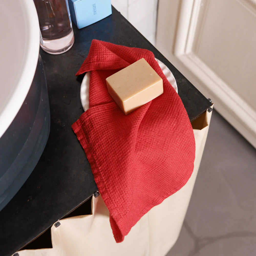 Serviette de bain invité en lin - Nid d'abeille - Rouge Vermillon - Image 5