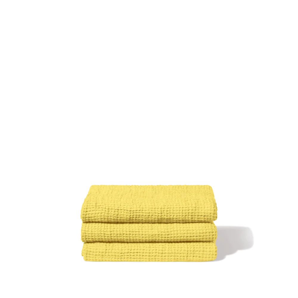 Serviette de bain invité en lin - Nid d'abeille - Jaune Citronnade - Image 2