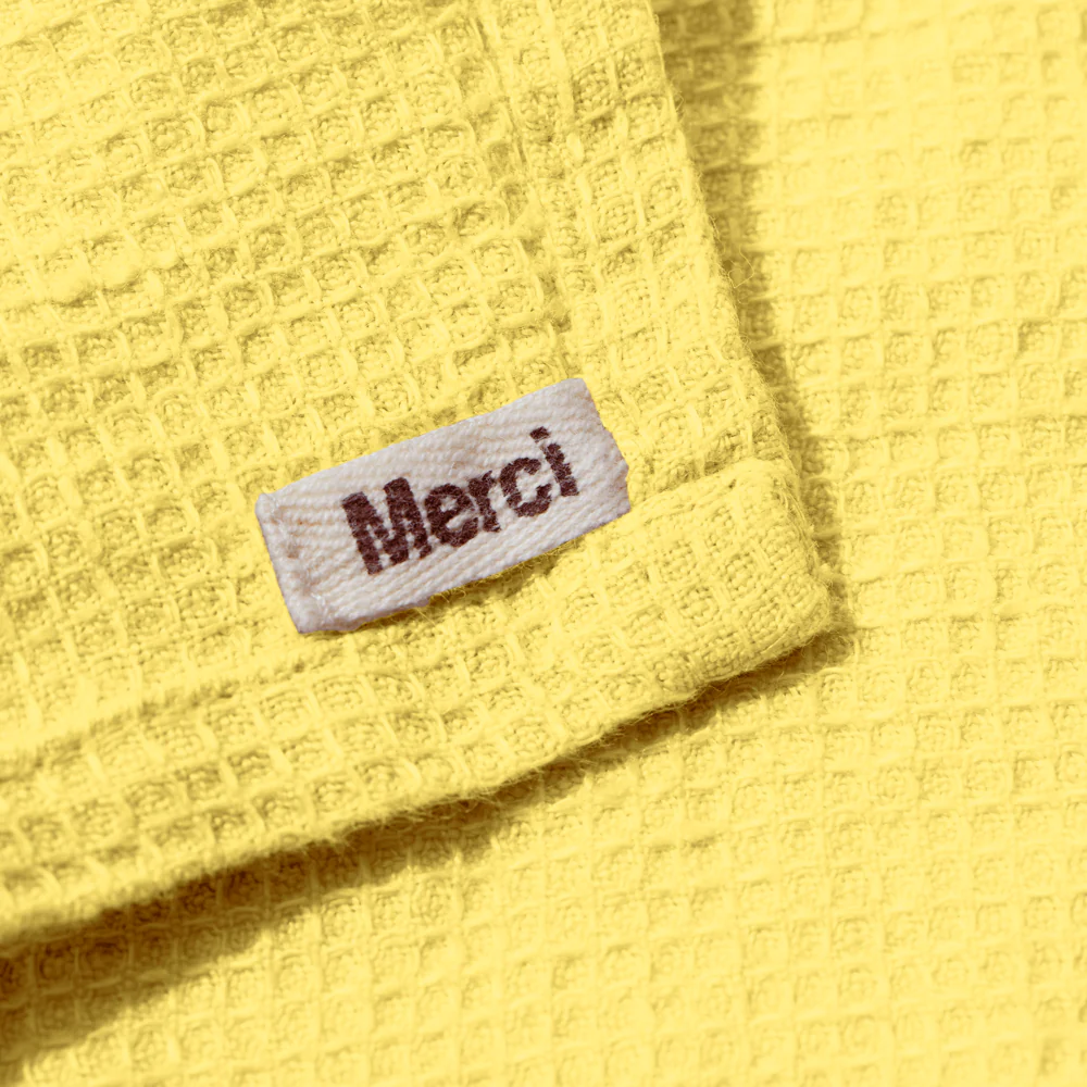 Serviette de bain invité en lin - Nid d'abeille - Jaune Citronnade - Image 5
